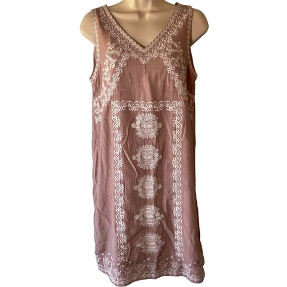 THML Womens Sleeveless Shift Dress Size Small Pink Embroidered Coquette Bohemian - Picture 1 of 12